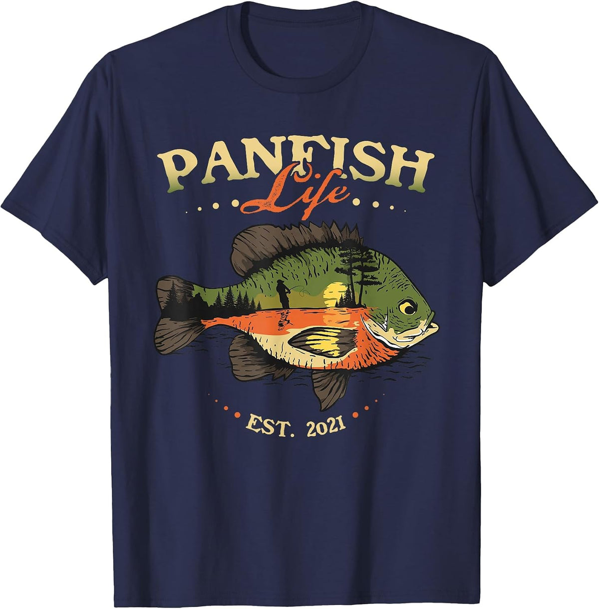 Bluegill Fishing Art - Vintage Style Panfish Life T-Shirt - Navy Blue