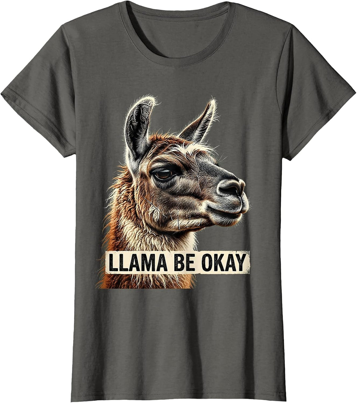 Women's Llama Be Okay Funny Alpaca Squad Humor T-Shirt - Asphalt Grey