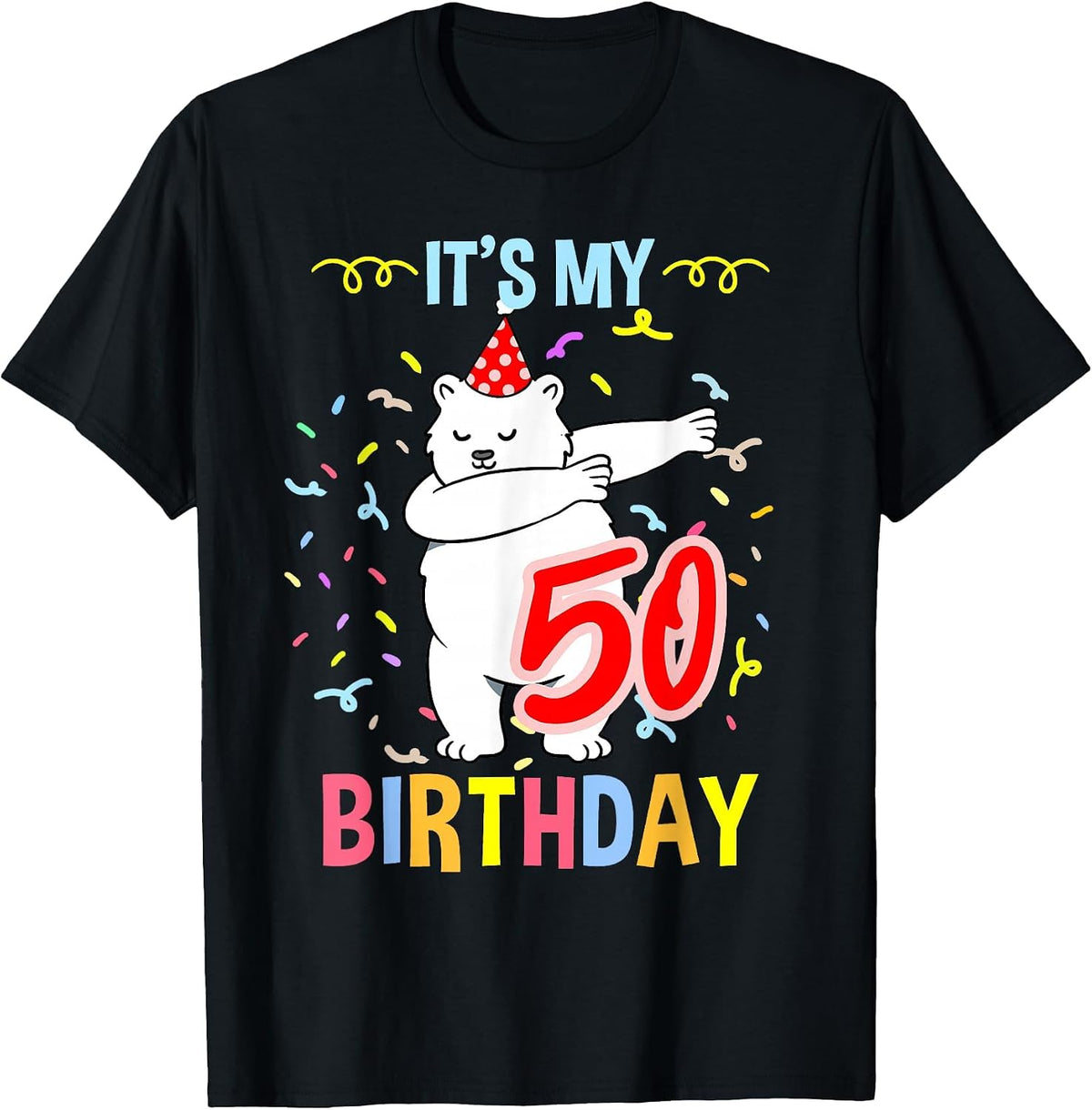 Its My 50th Birthday Dabbing Polar Bear T-Shirt - Black