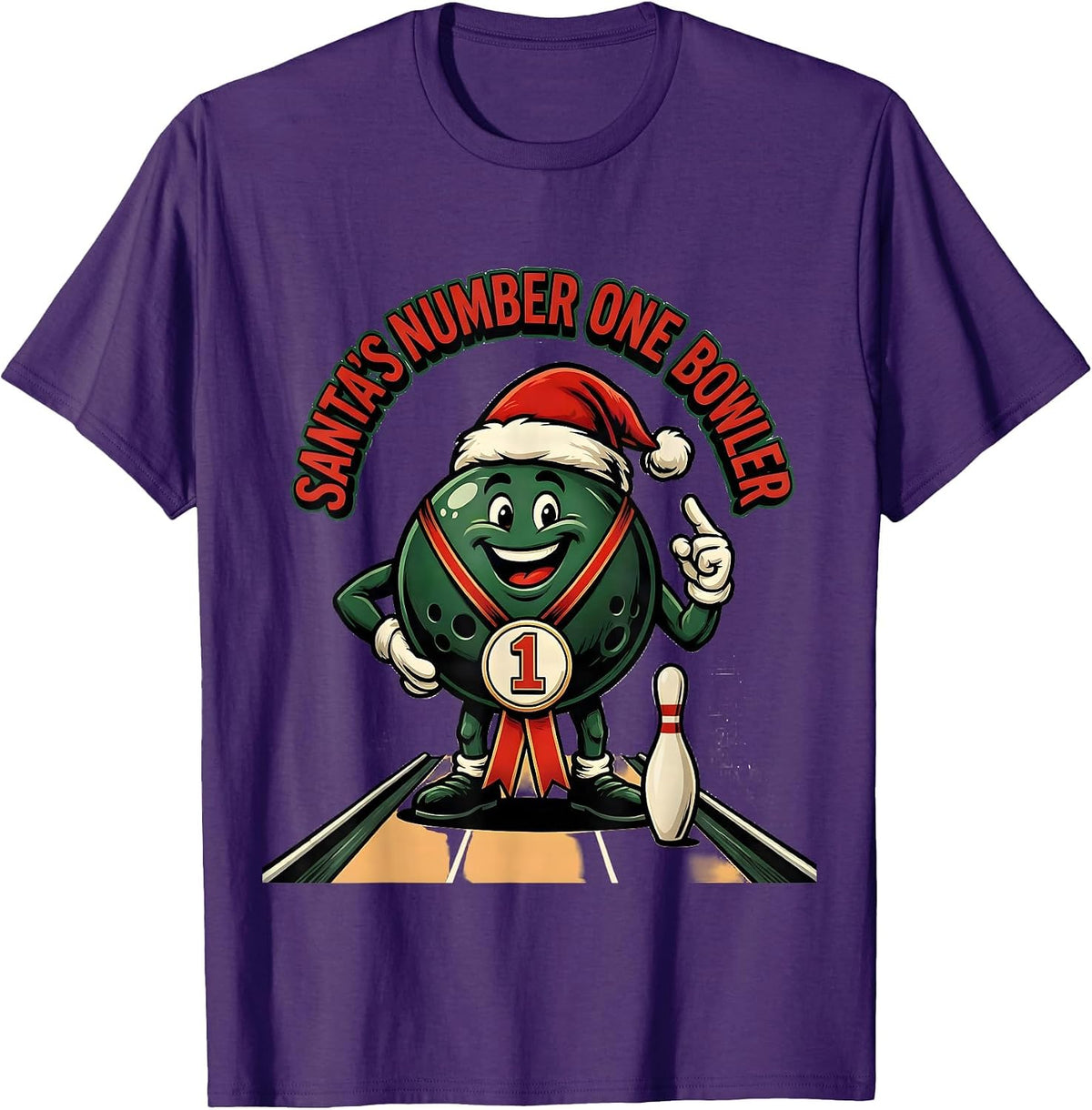 Men's Santa's Number One Bowler Funny Christmas Bowling Team Squad T-Shirt - Purple
