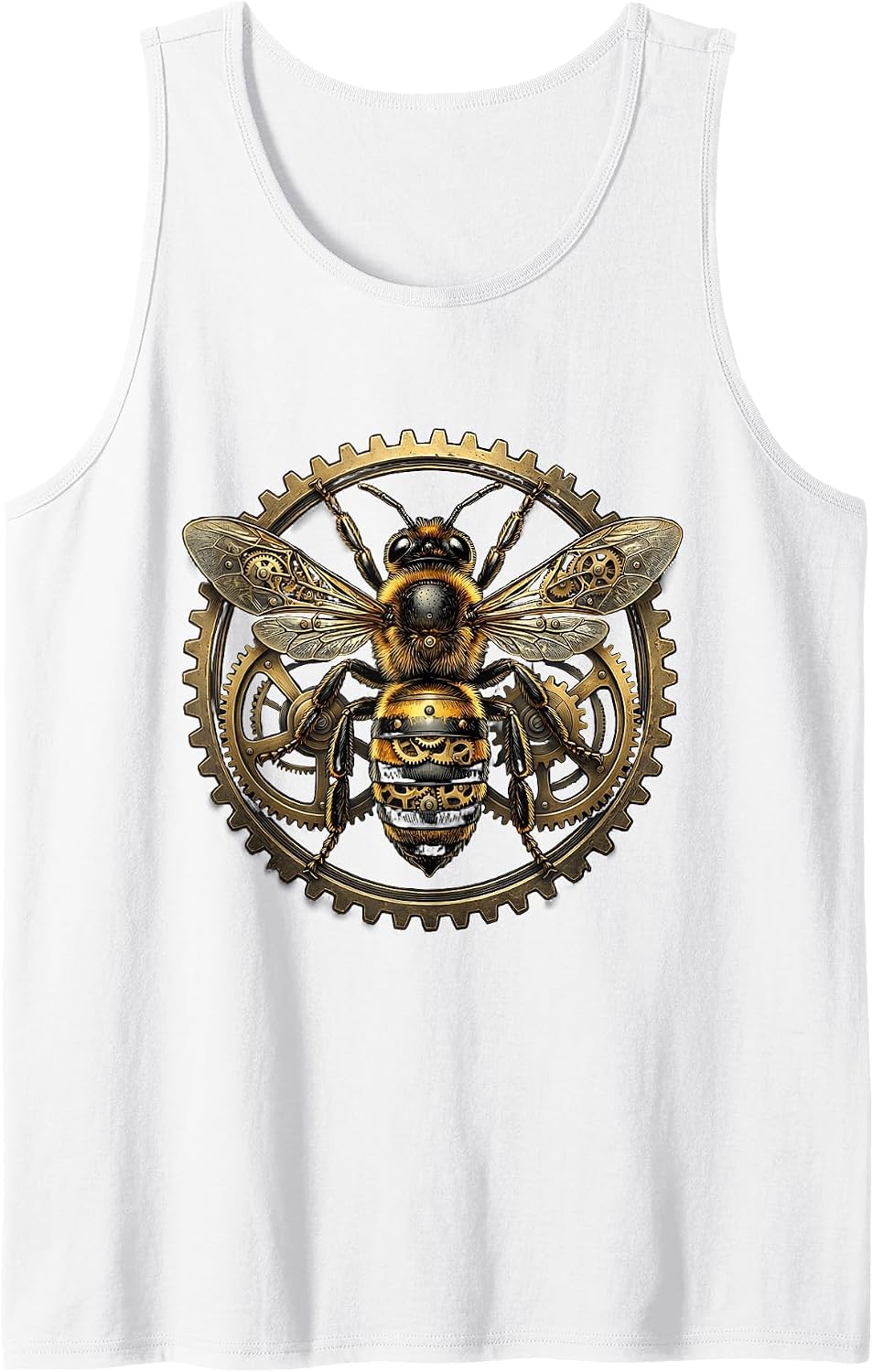 Steampunk Clockwork Bee Mechanical Wings Gears Tank Top - White