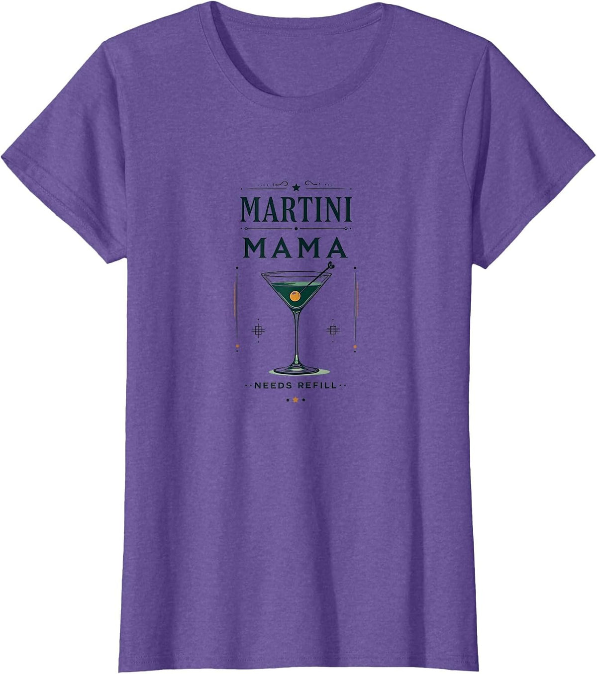 Martini Mama Needs Refill Cocktail Design T-Shirt - Purple Heather