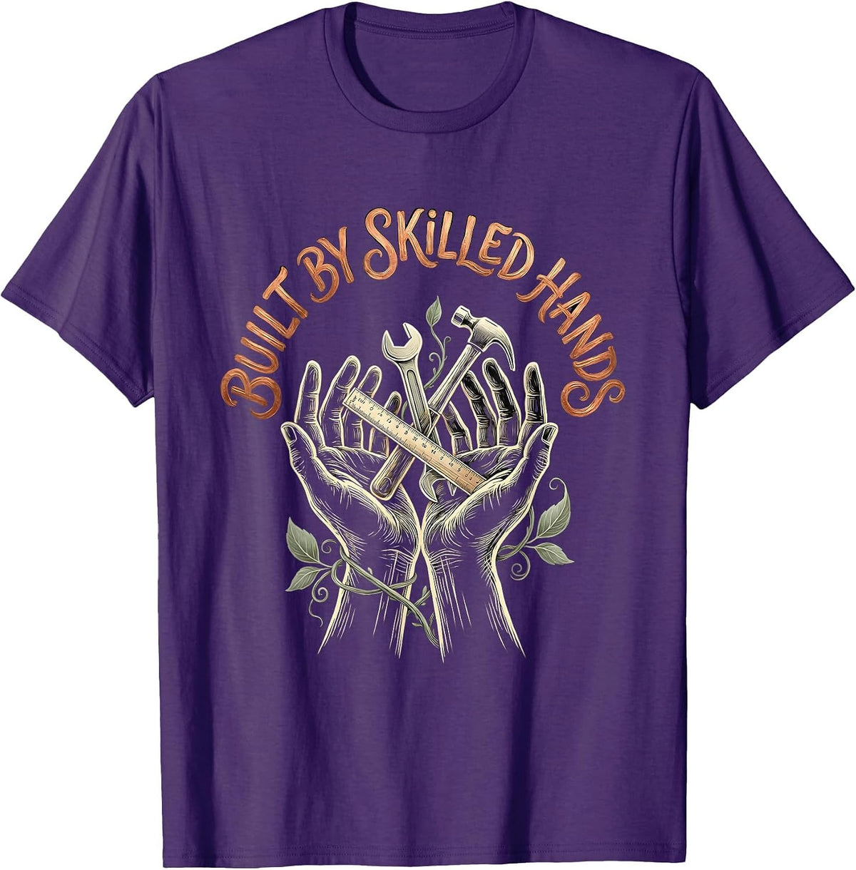 Built by Skilled Hands Labor Day Blueprint Design T-Shirt - Purple