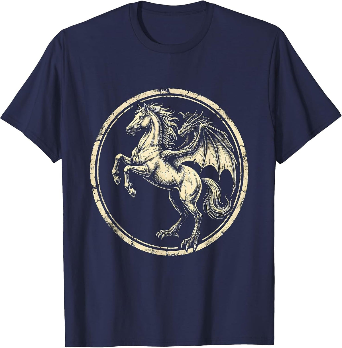 Horse Shadow Dragon Silhouette Graphic T-Shirt - Navy Blue