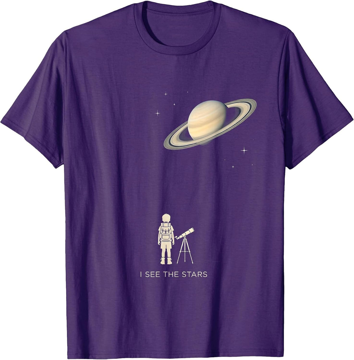 I See the Stars Minimalist Space Astronomy Novelty T-Shirt - Purple