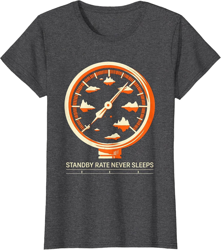 Women's Standby Rate Never Sleeps Funny Plumber Pipefitter T-Shirt - Dark Heather Grey