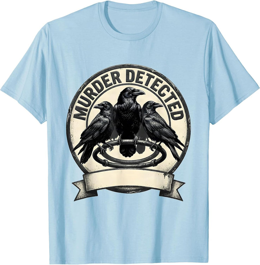 Men's Murder Detected Gothic Crow Murder Dark Humor Bird Lover T-Shirt - Baby Blue