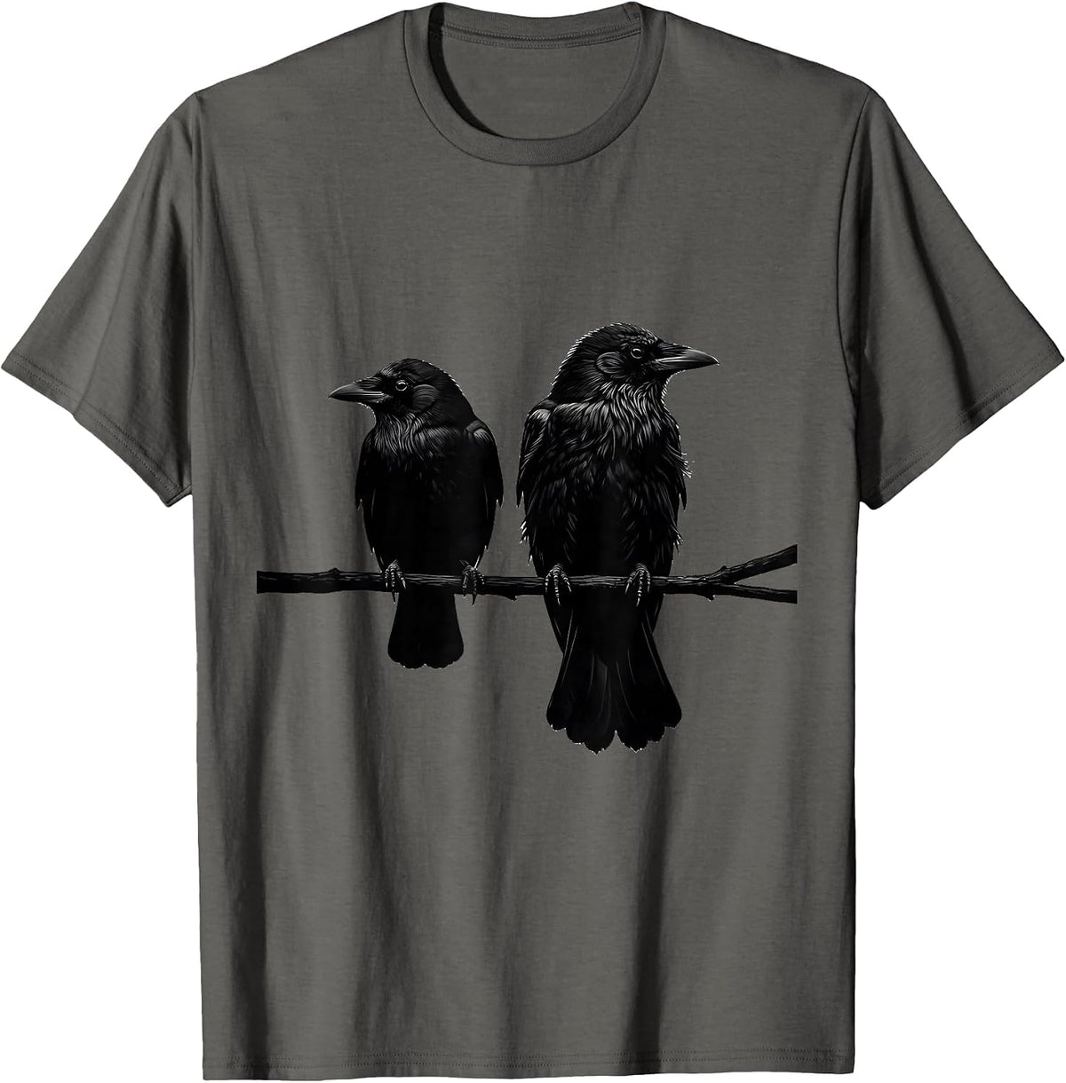 Two Black Birds Perched Minimalist Bird Lover Gift T-Shirt - Asphalt Grey