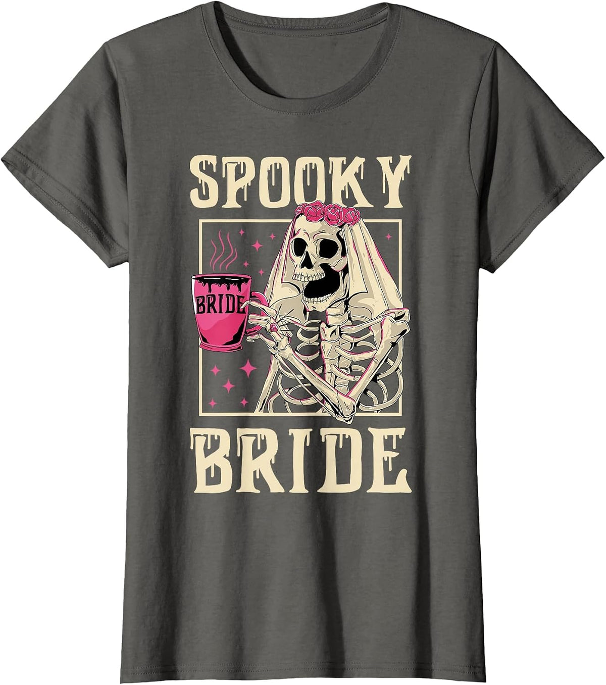 Skeleton Spooky Bride Wedding Bachelorette Halloween Party T-Shirt - Asphalt Grey