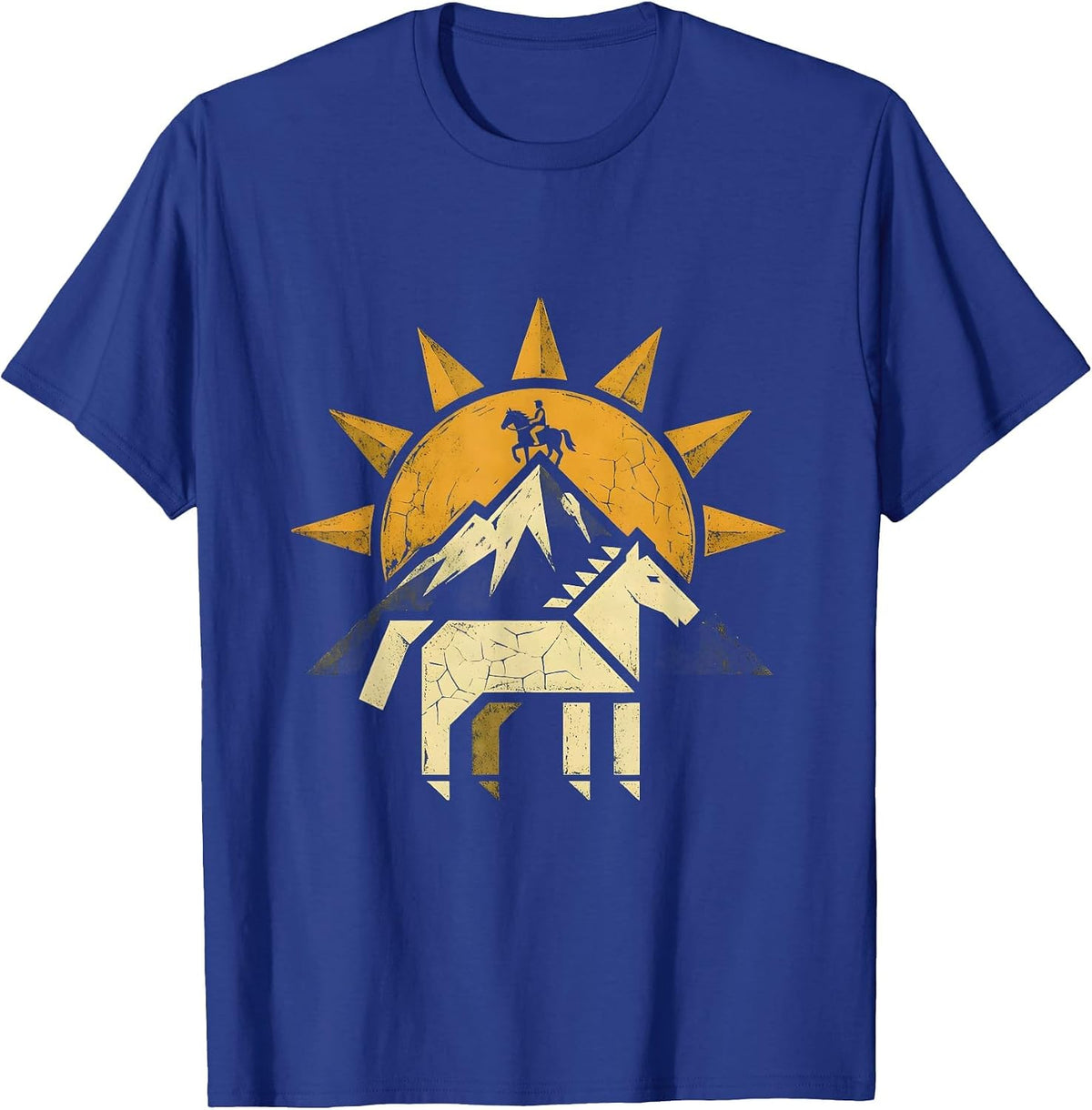 Lone Rider Sunset Horseback Freedom Design T-Shirt - Royal Blue