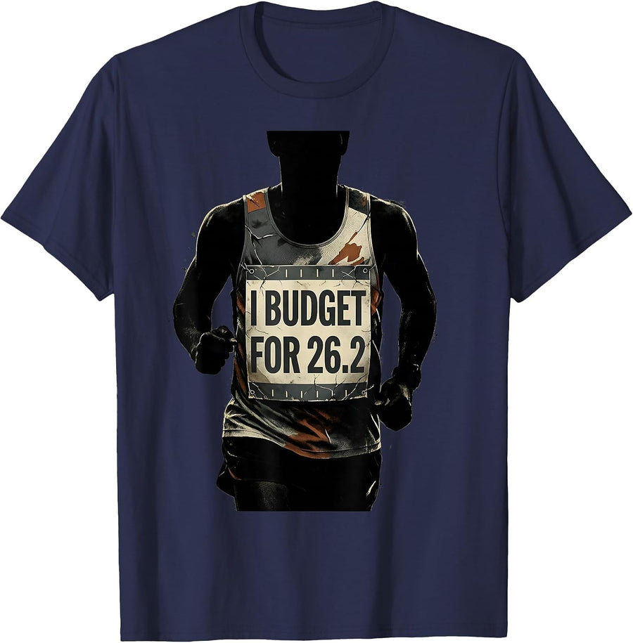 I Budget For 26.2 Distressed Funny Runner Marathon Gift T-Shirt - Navy Blue