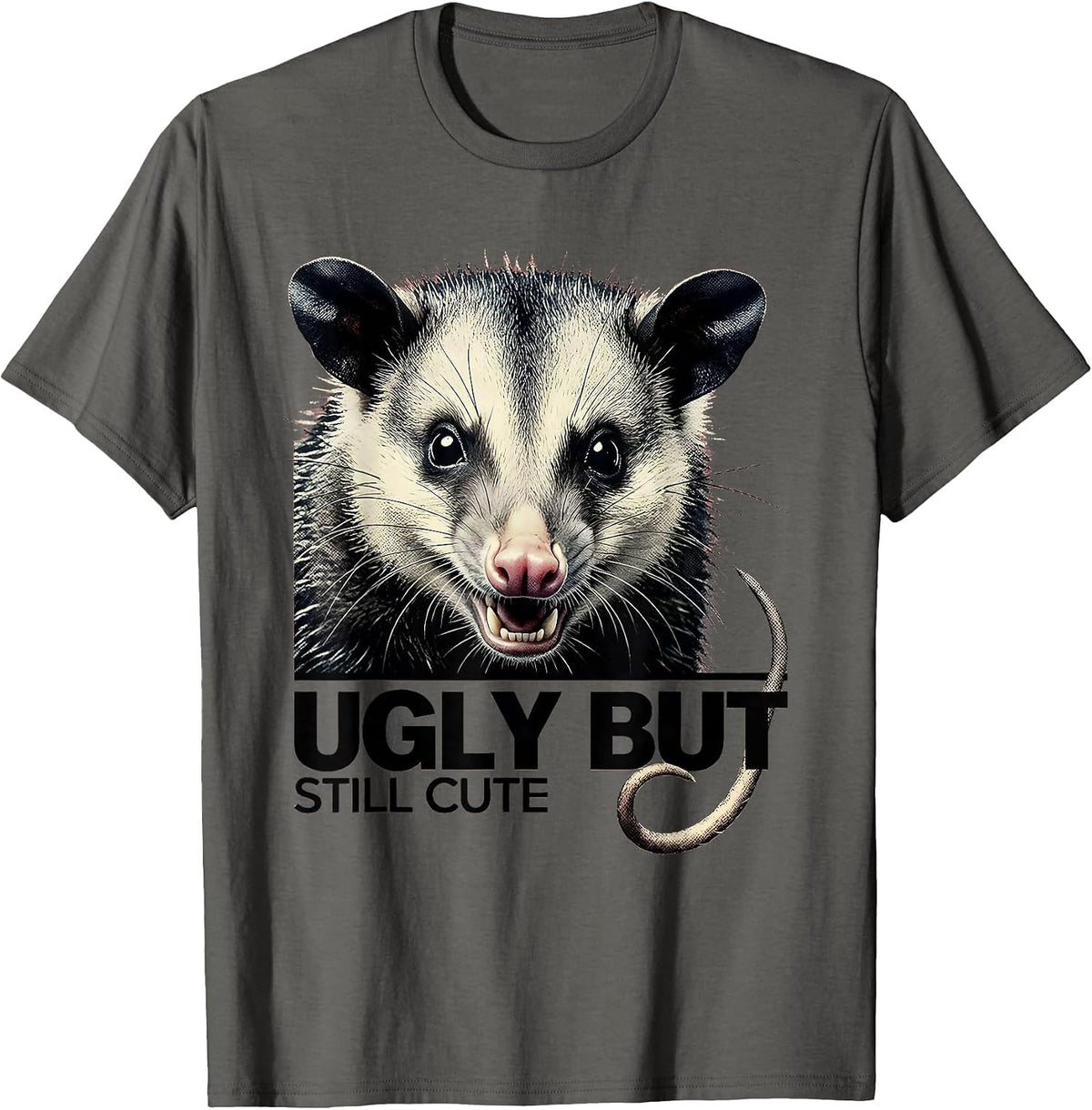 Ugly But Still Cute Funny Opossum Design T-Shirt - Asphalt Grey