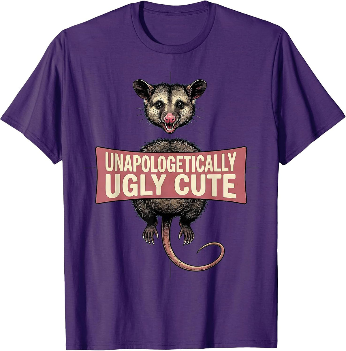 Unapologetically Ugly Cute Opossum Design T-Shirt - Purple