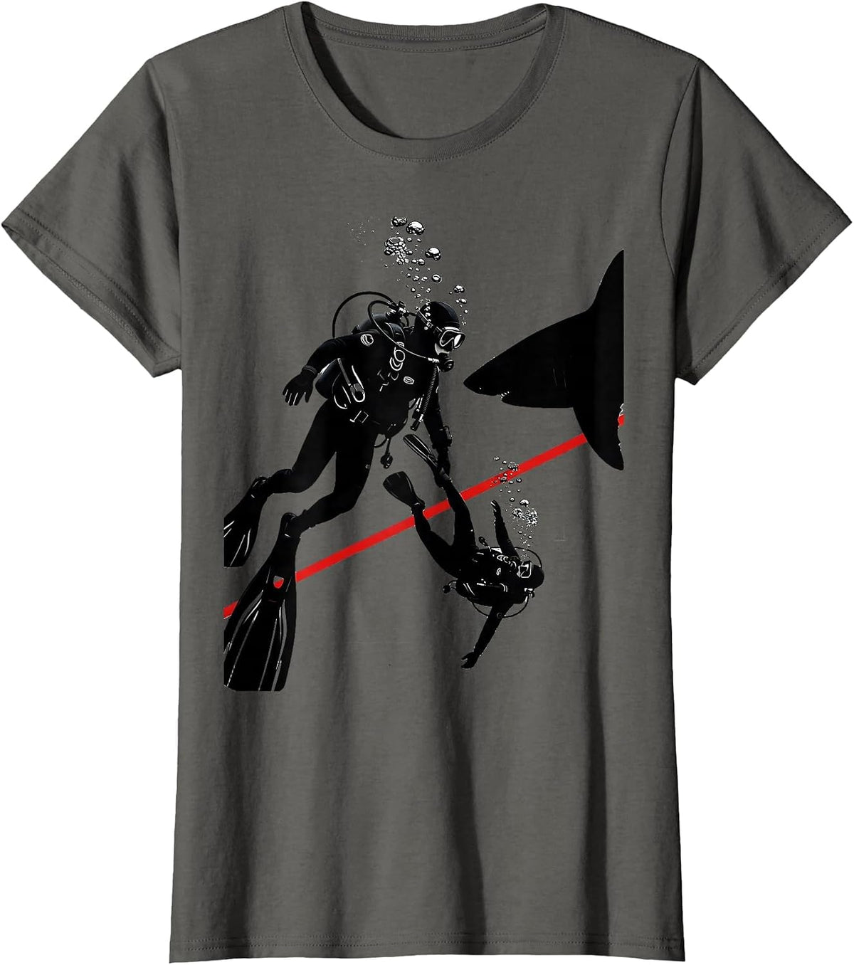 Women's Diver Silhouette Shark Dive Flag Scuba Gift T-Shirt - Asphalt Grey