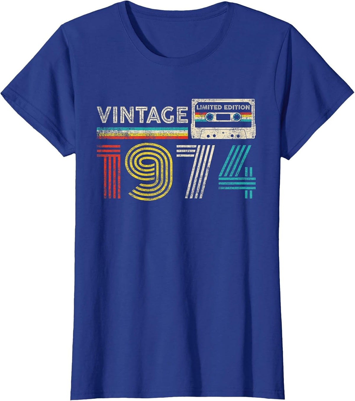 Vintage 1974 Classic Birthday 1974 Cassette Tape Vintage T-Shirt - Royal Blue