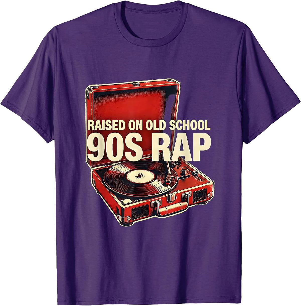 Raised On Old School 90s Rap Stencil Graphic Hip Hop T-Shirt - Purple