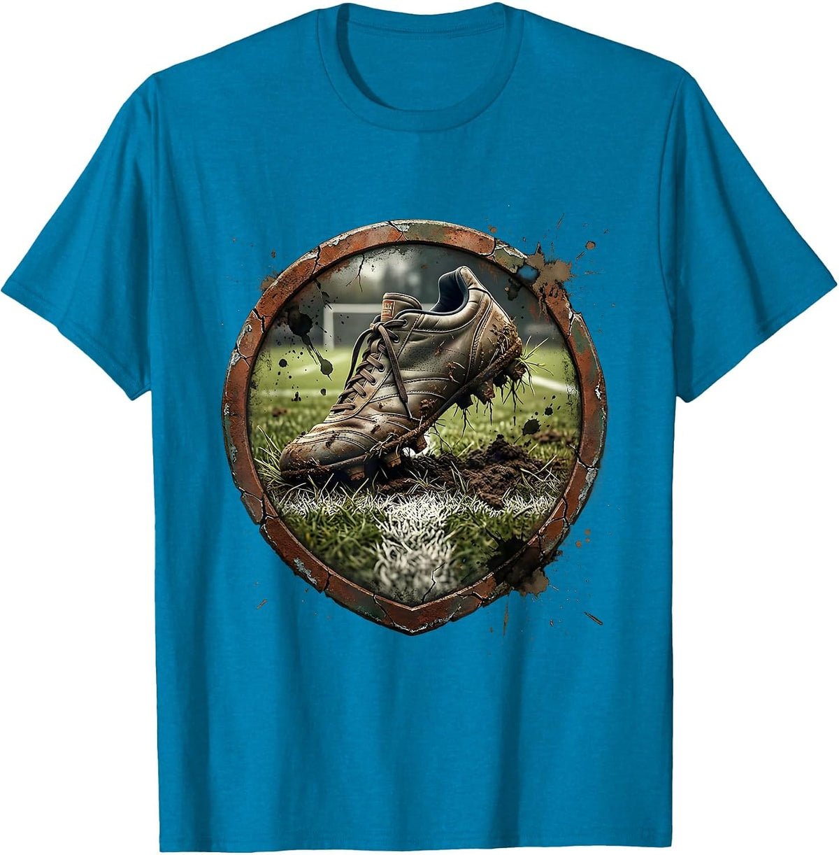 Muddy Rugby Boots on Pitch Grass Illustration T-Shirt - Sapphire Blue