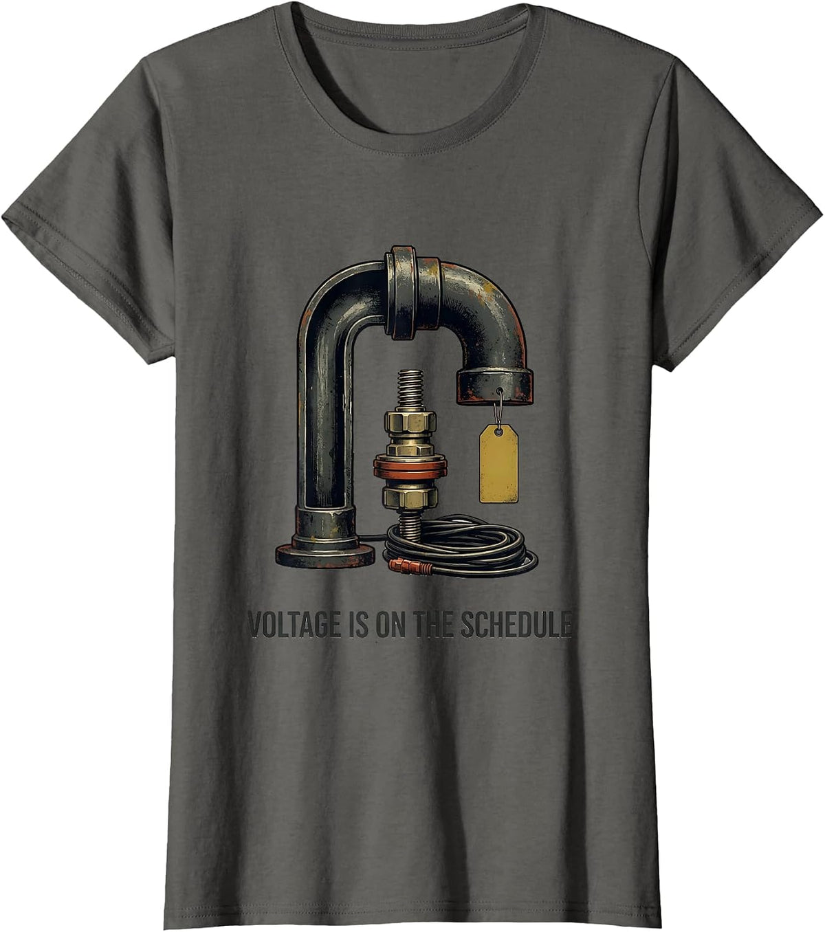 Women's Voltage Is On The Schedule Vintage Electrician Skeleton T-Shirt - Asphalt Grey