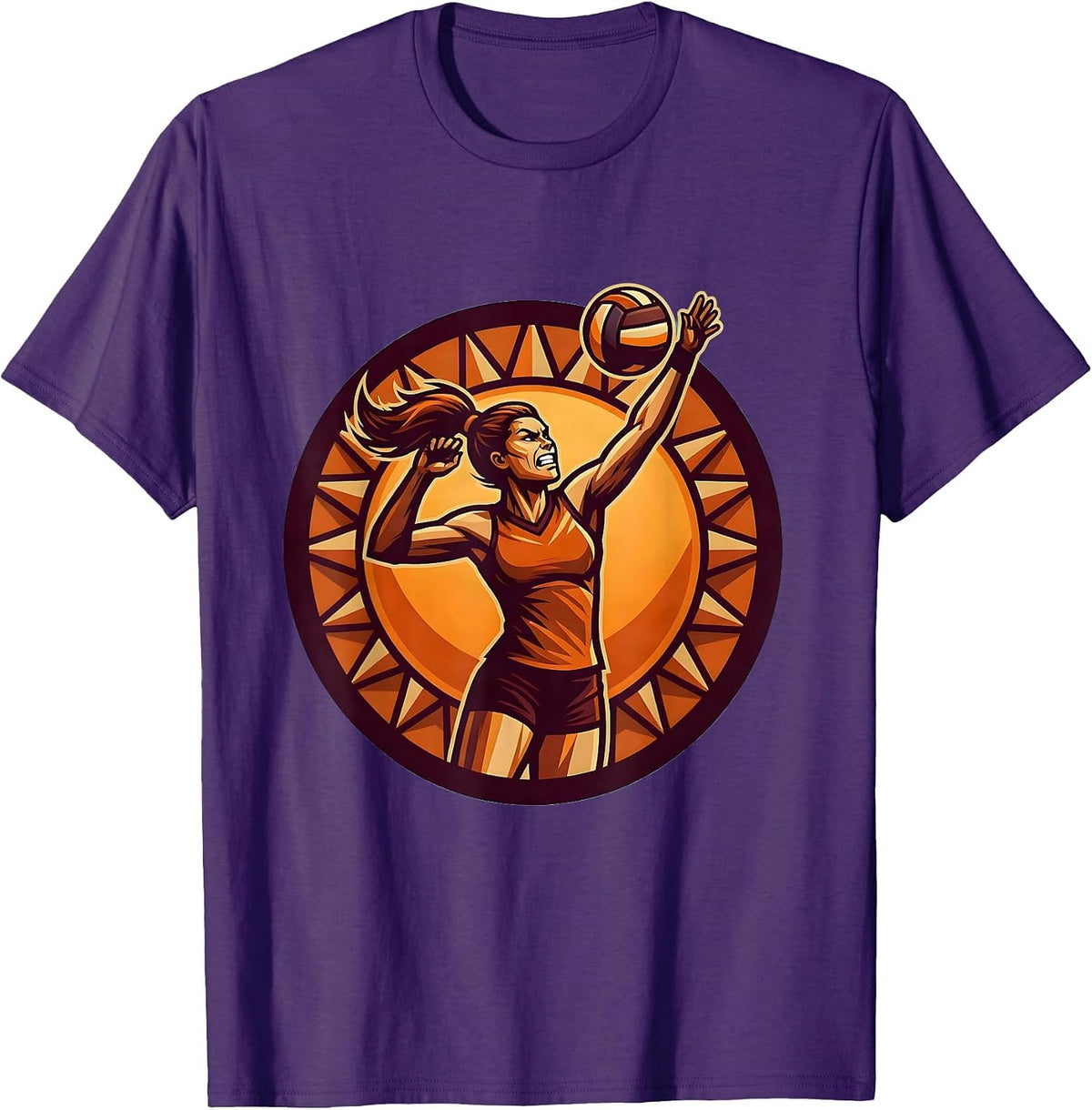 Volleyball Silhouette Sunset Graphic T-Shirt - Purple