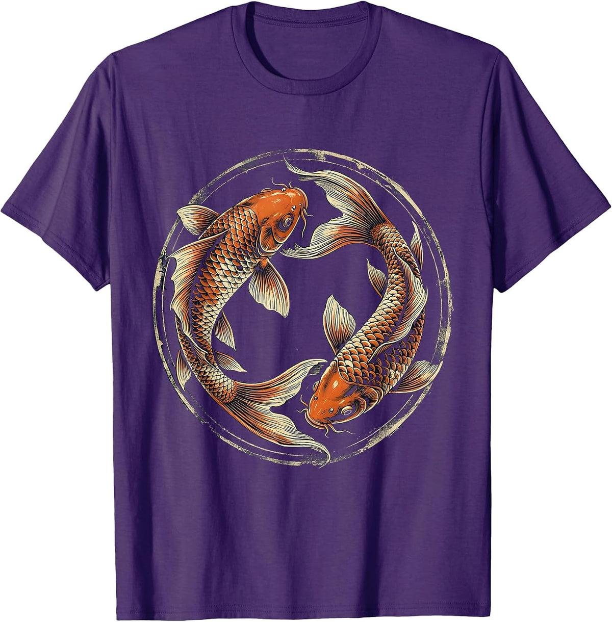 Koi Fish Yin Yang Balance Harmony Design T-Shirt - Purple