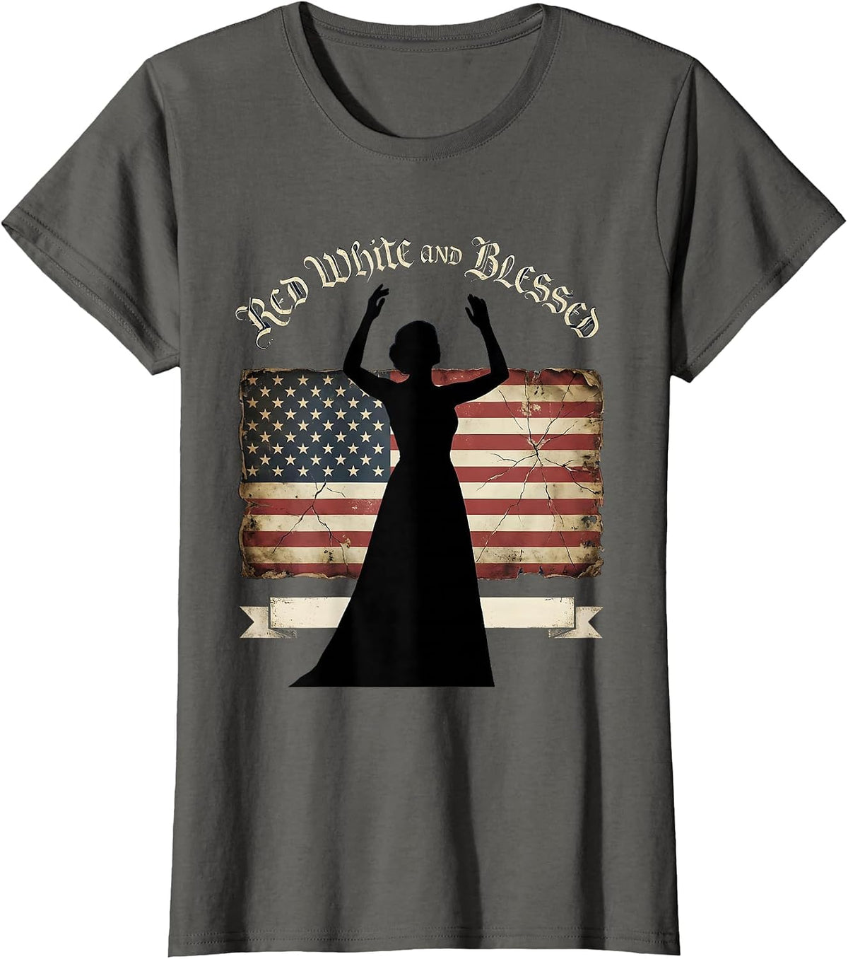Women's Red White and Blessed Patriotic Design T-Shirt - Asphalt Grey