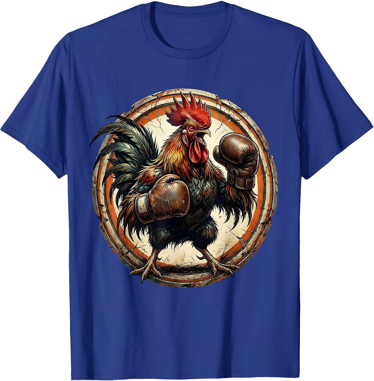Men's Angry Rooster Boxing Gloves Novelty Graphic T-Shirt - Royal Blue