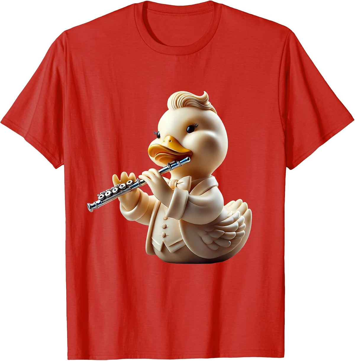 Rubber Duck Playing Flute Player Ducky Duckie T-Shirt - Red