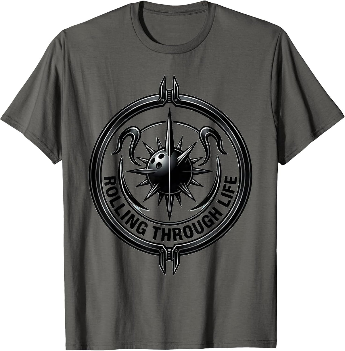 Rolling Through Life Bowling Graphic Design T-Shirt - Asphalt Grey