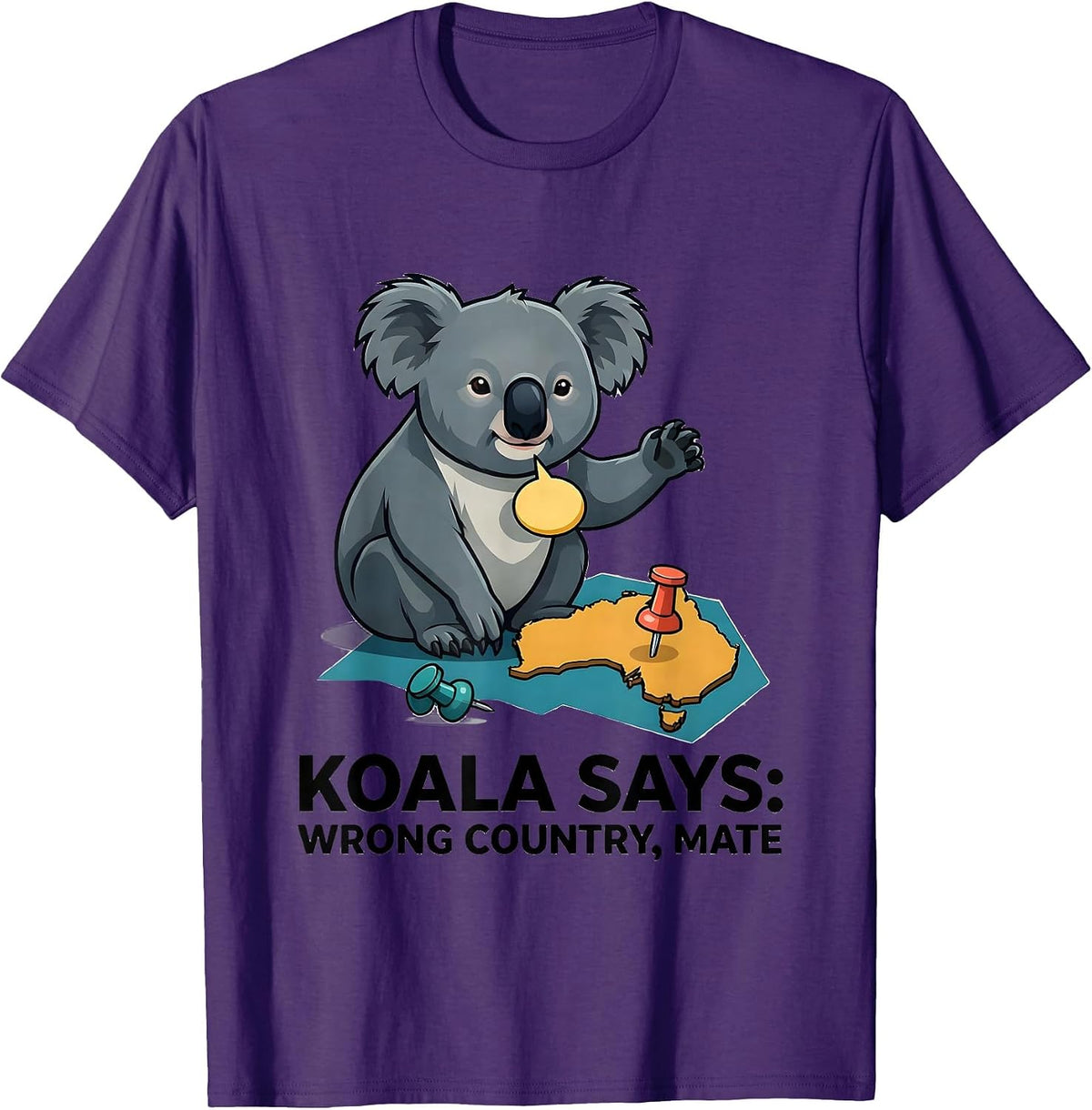 Koala Says: Wrong Country, Mate Funny Australia Souvenir T-Shirt - Purple