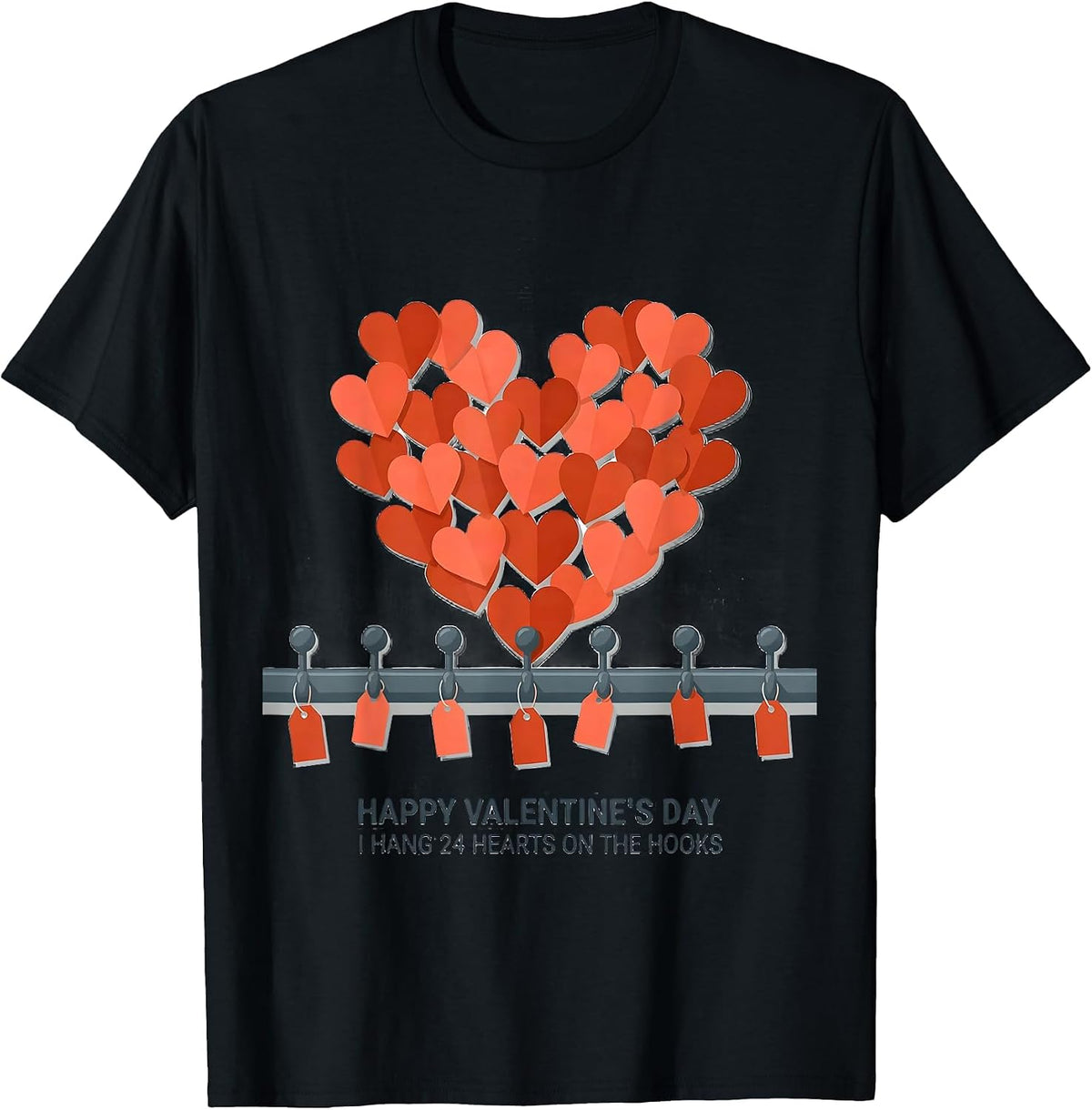 Men's Happy Valentine's Day, I Hang 24 Hearts On The Hooks Teacher T-Shirt - Black