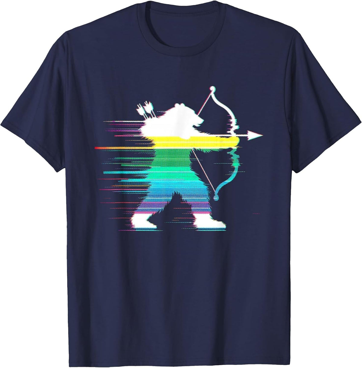 Bear Archer Glitch - Funny Vintage Archery Bear Lover T-Shirt - Navy Blue