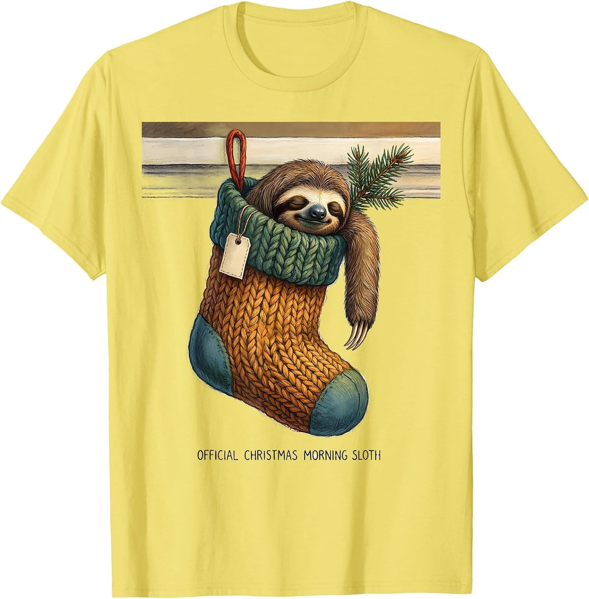 Men's Official Christmas Morning Sloth Funny Sloth Lover Ugly T-Shirt - Lemon Yellow