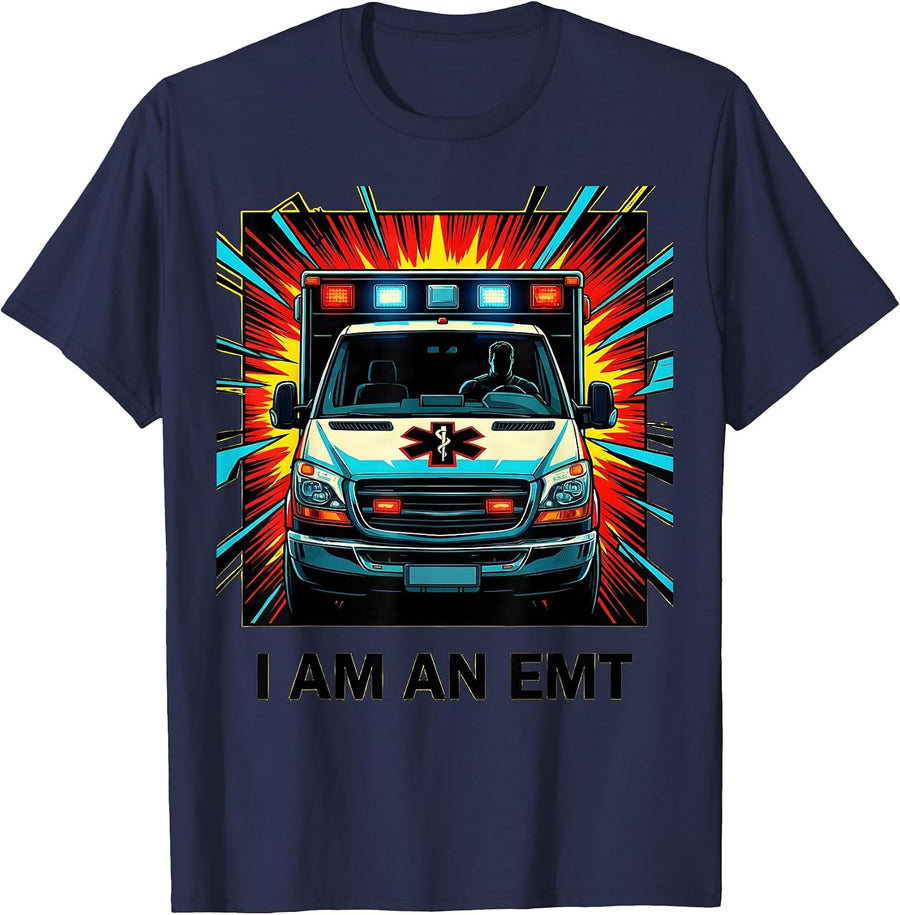 I Am an EMT Pop Art EMT Paramedic First Responder Gift T-Shirt - Navy Blue