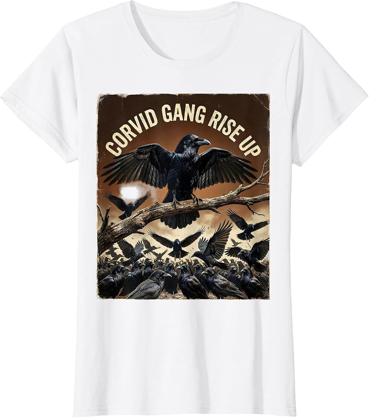 Corvid Gang Rise Up Bird Lover Design T-Shirt - White