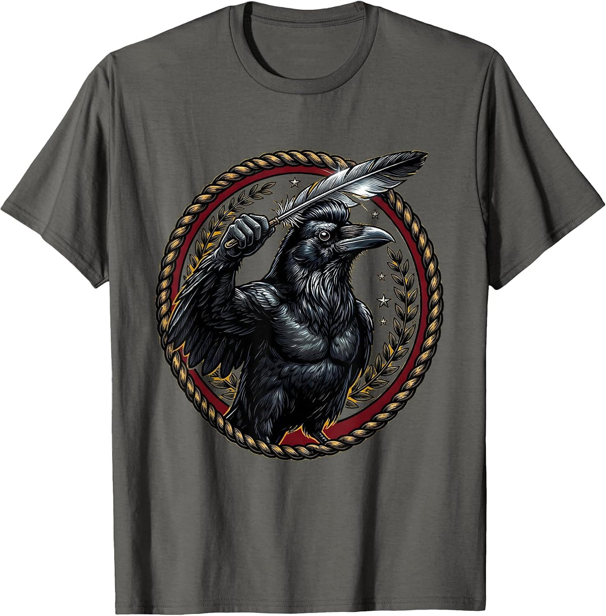 Cool Crow Slicking Back Feathers Switchblade Comb T-Shirt - Asphalt Grey