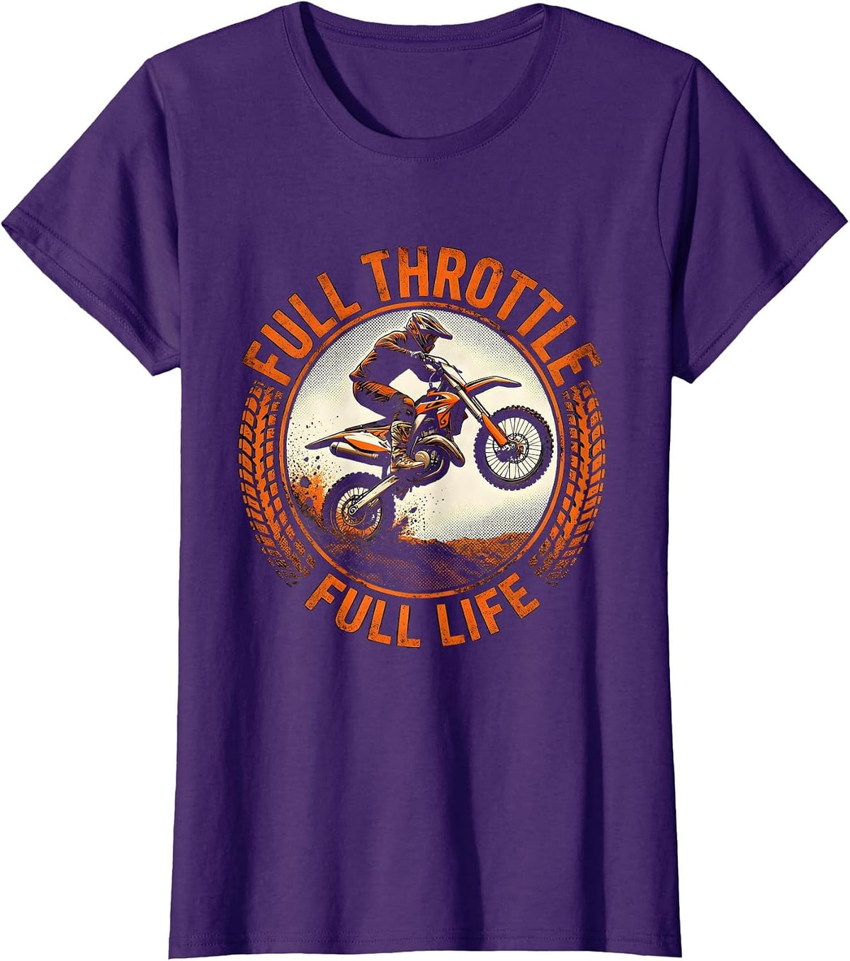 Women's Full Throttle Full Life Dirt Bike Design T-Shirt - Purple