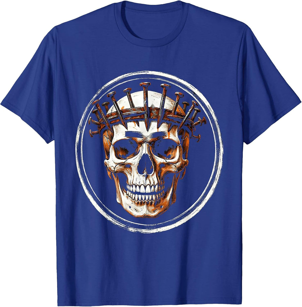 Grunge Skull Crown of Nails Dark Art Design T-Shirt - Royal Blue