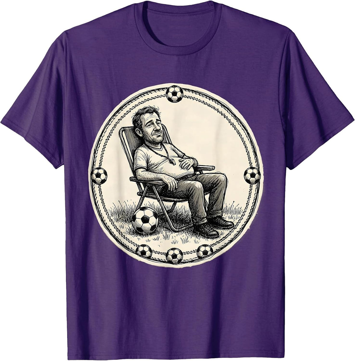 Men's Soccer Dad Lawn Chair Referee Whistle Graphic T-Shirt - Purple