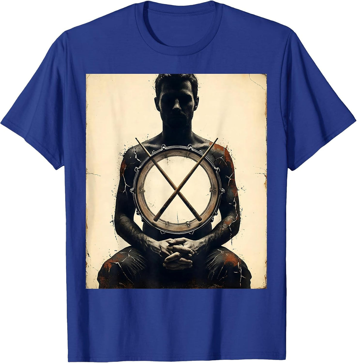 Men's Drummer Bass Drum Distressed Percussionist Humor T-Shirt - Royal Blue