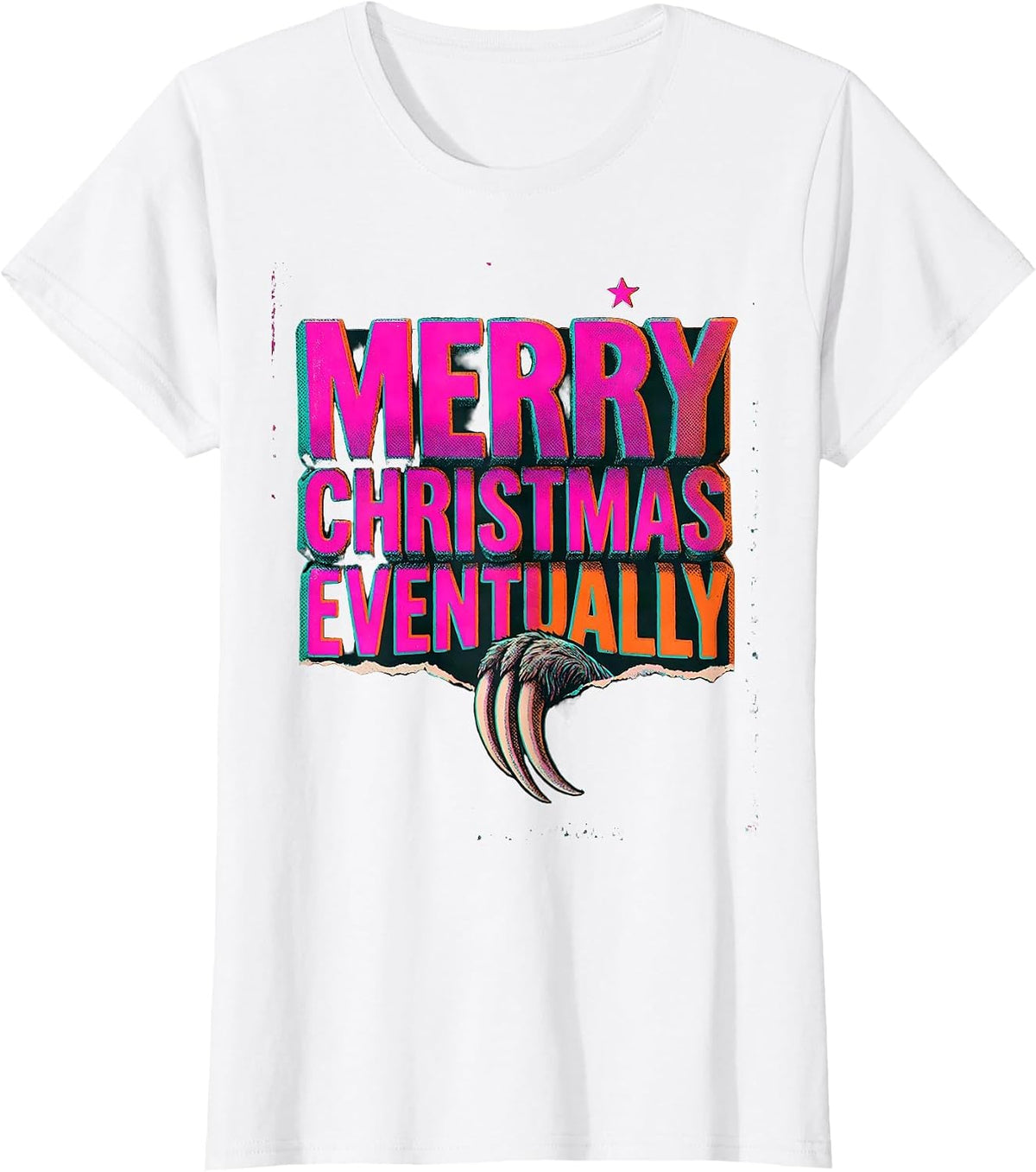 Women's Merry Christmas, Eventually Risograph Sloth Lover Holiday T-Shirt - White
