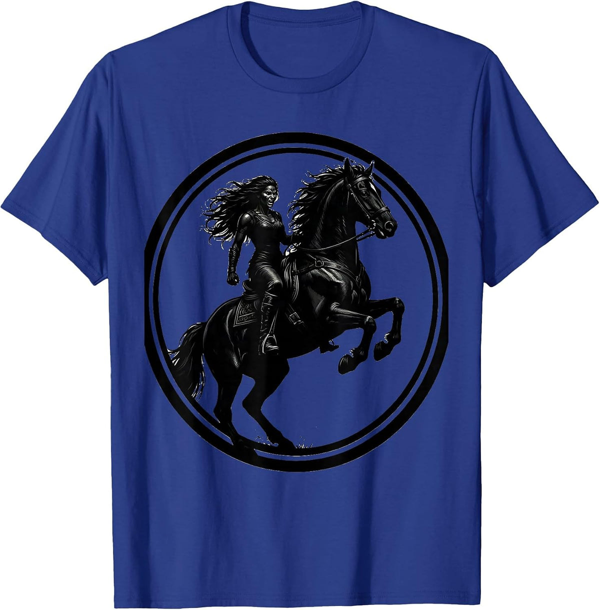 Fierce Rider Rearing Stallion Graphic Design T-Shirt - Royal Blue