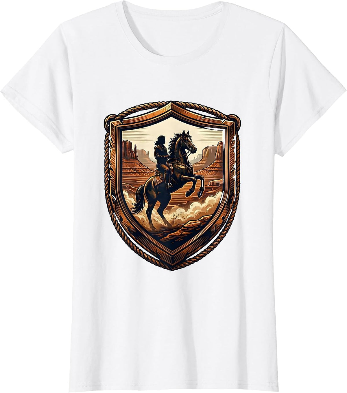 Western Horseback Rider Canyon Dust Graphic T-Shirt - White