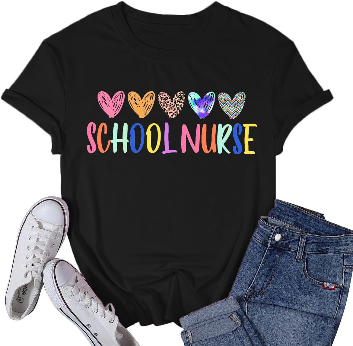 Womens School Nurse Shirt Nurse Heart Tshirt Nursing Life Tee Top - Black