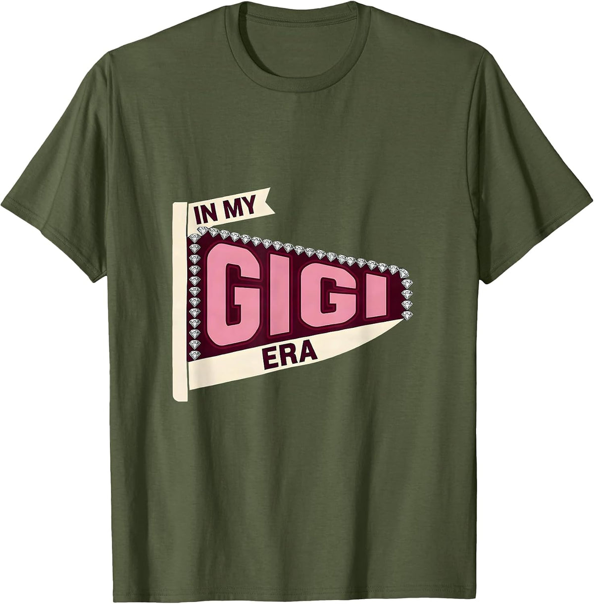 In My Gigi Era Sparkle Varsity Retro Groovy Mother's Day T-Shirt - Olive Green