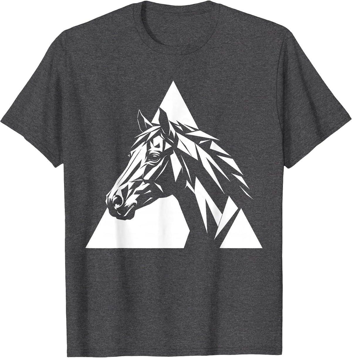 Geometric Horse Head Triangle Frame Design T-Shirt - Dark Heather Grey