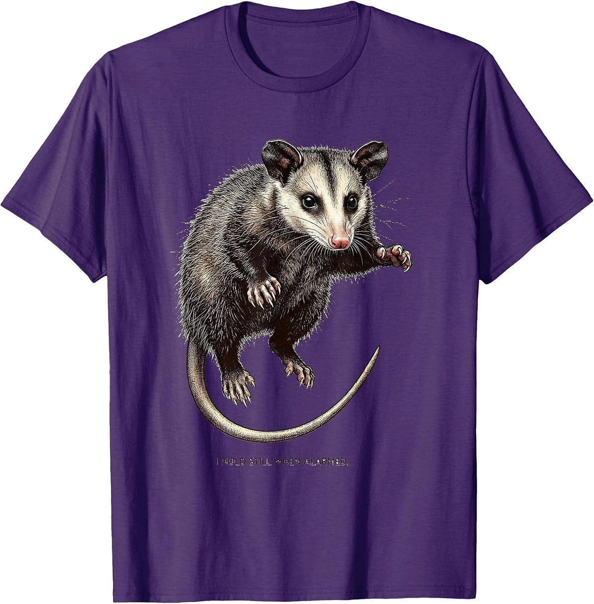 Men's I Hold Still When Alarmed Funny Opossum Deadpan Humor T-Shirt - Purple