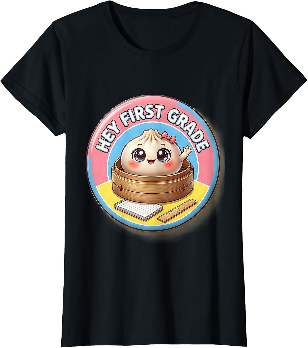 Hey First Grade Cute Dumpling Back to School Girl Teacher T-Shirt - Black