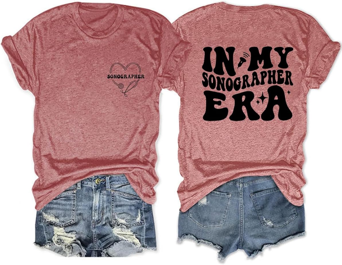 in My Sonographer Era Shirt, Future Sonographer Gift, Ultrasound Technologist Graduation Tee Womens Funny Tops - Pink