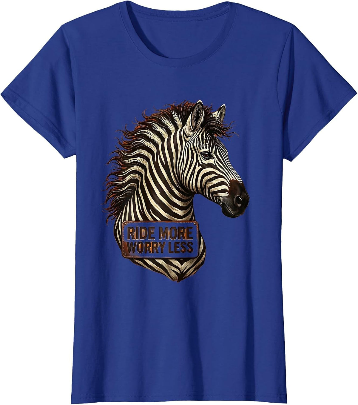 Women's Ride More Worry Less Horse Riding Design T-Shirt - Royal Blue