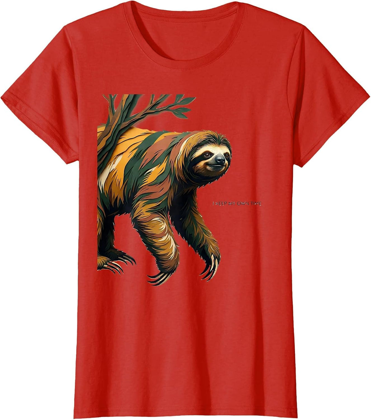 Women's I Keep My Own Time Funny Sloth Lover Lazy Humor Gift T-Shirt - Red
